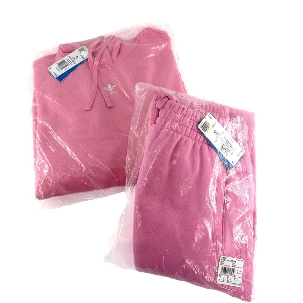 Adidas Pink Glow Essentials Oversized Fleece Loose Hoodie Jogger Set Size S - Picture 2 of 11